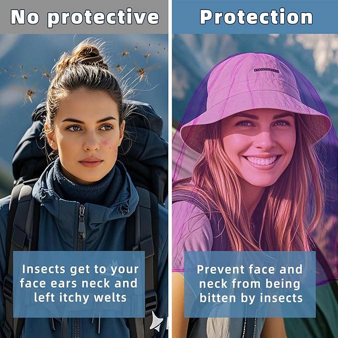 Oversized Mosquito Net 42 x 25 Inches Ultra Large Mosquito Head Net Face Neck Fly Mesh Netting Fits All Hats for Outdoor Camping Hiking Fishing Gardening Safari(Purple)