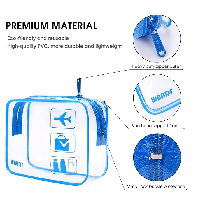 TSA Approved Clear Travel Toiletry Bag wih Zippers Carry-on Travel Accessories Quart Size Toiletries Cosmetic Pouch Makeup Bags for Men and Women (2pcs Navy Blue)