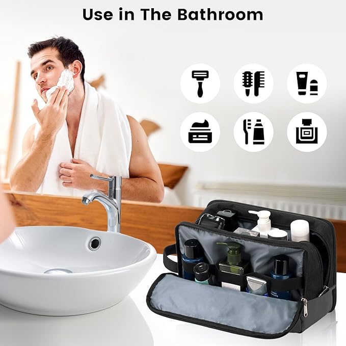 Vorspack Large Travel Toiletry Bag - Water Resistant Toiletry Bag for Men Dopp Kit for Bathroom Toiletries Accessories Gifts - Black