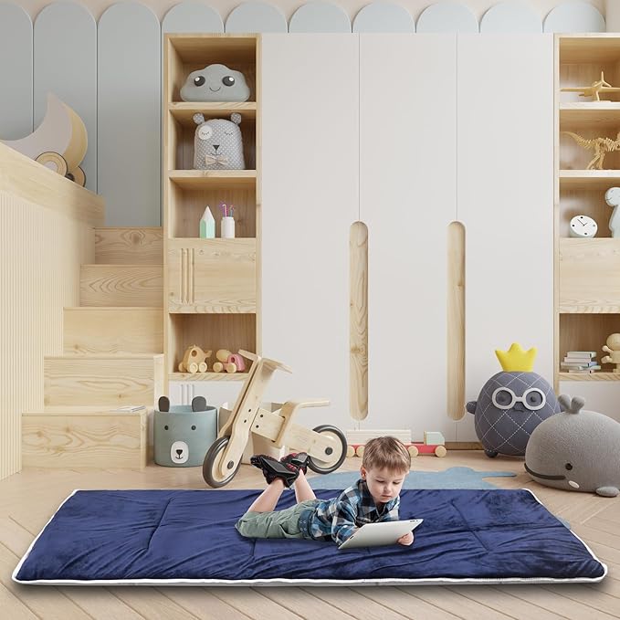RedSwing XL Cot Mattress Pad, Cot Pads for Camping, 1.5''/3.2'' Thick Cotton Camping Cot Mattress Pads, Soft and Comfortable, Blue/Grey