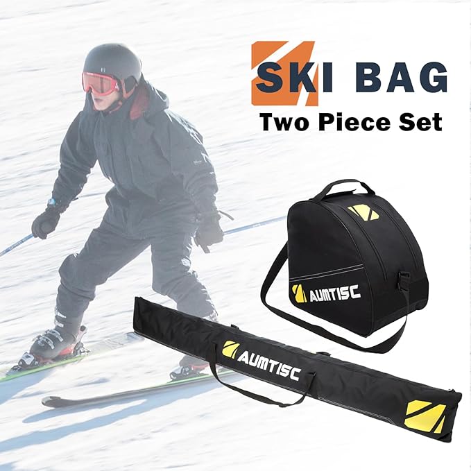 AUMTISC Ski Bag and Boot Bag Combo, Padded Ski Bags for Air Travel Flying, Adjustable Length for Skis Up to 200 cm and Boots Up to Size 13