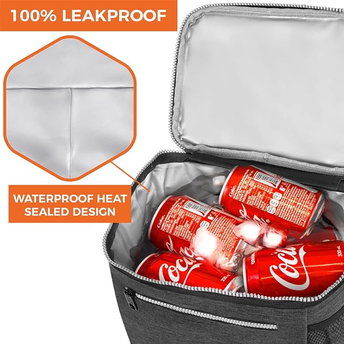 opux Extra Large Insulated Lunch Box Men Women, Lunch Bag for Work, Leakproof Soft Cooler Tote Adult, Lunch Pail, Picnic Beach Collapsible Food Bag with Shoulder Strap, Charcoal