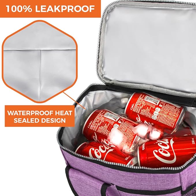 opux Insulated Lunch Bag for Men Women, Leakproof Heather Purple Lunch Box for Work, Portable Soft Lunch Cooler Bag with Shoulder Strap, Adult Lunchbox Lunch Pail for Kid Boy Girl School, 18 Can/10L