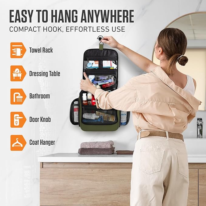 VENTURE 4TH Hanging Travel Toiletry Bag for Women & Men - Travel Organizer with Expandable Compartments & Removable Clear Pouch for Toiletries (Dark Green)