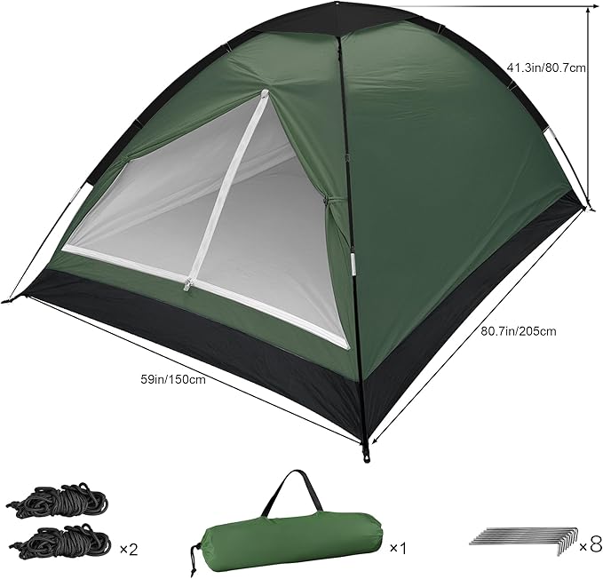 2-Person Camping Dome Tent, Lightweight Waterproof Backpacking Tent with Weather-Resistant Rainfly & Carry Bag, Compact Outdoor Shelter for Hiking, Fishing, Beach Tents for Camping