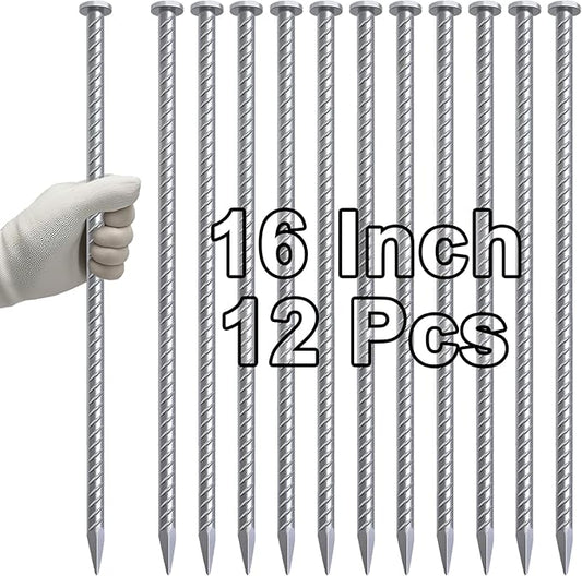 VVOKGO 16 Inch Rebar Stakes 1/2 Inch Diameter Galvanized Steel Ground Anchors Heavy Duty，Metal Asphalt Anchoring Spikes for Speed Bump, Handicap Threshold Ramps，Parking Limits Curb and Tent (12 Pack)