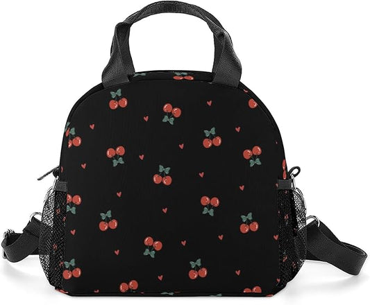 Lunch box Kids,Insulated Cat Lunch Bag Cute Small Pink Lunch Totebag Reusable Leakproof Corgi Lunch Bag With Shoulder Strap for Girls Boys Women School Work Picnic (black cherry)