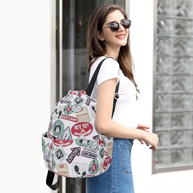 HUA ANGEL Floral Print Drawstring Bag - Lightweight Waterproof Cinch Sackpack with Side Pocket for Men & Women Travel Gym Bag