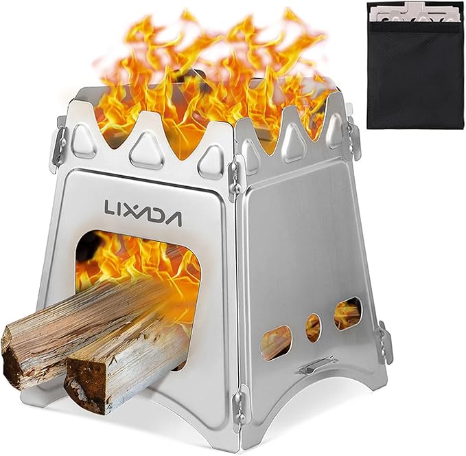 Lixada Camping Wood Stove Folding Lightweight Stainless Steel Wood Burning Stoves Portable Backpacking Stove for Outdoor Camping Hiking Backpacking Picnic Hunting BBQ