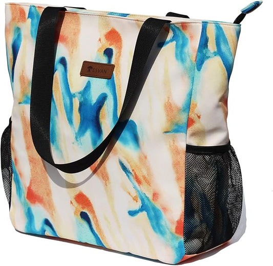 ESVAN Original Floral Water Resistant Large Tote Bag Shoulder Bag for Gym Beach Travel Daily Bags Upgraded