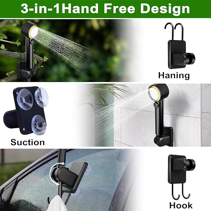 Portable Shower for Camping, Rechargeable Camping Shower Pump, 4 Spray Modes, Smart Intelligent LED Display Outdoor Camp Shower Kit or Camping, Hiking, Traveling, Pet