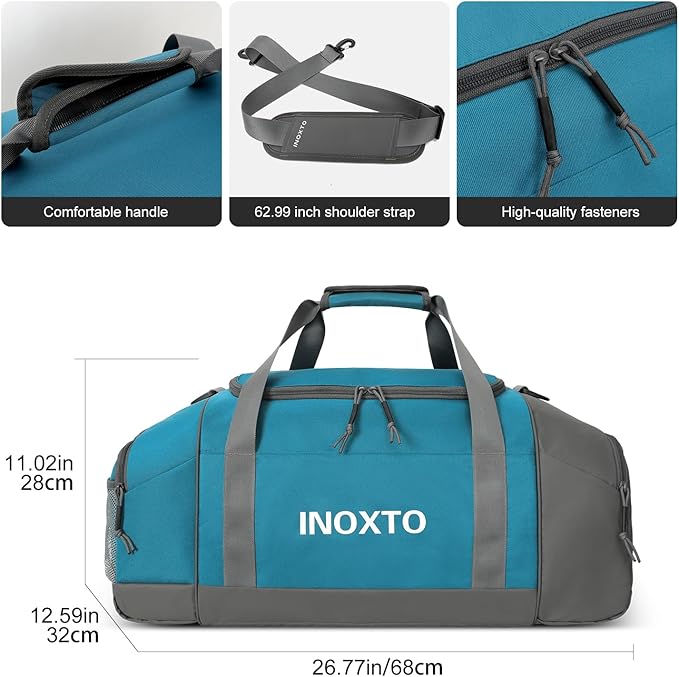 Sports Gym Bag，INOXTO Travel Duffel Bag with Dry Wet Pocket And Shoe CompartmentFor Women and Men，40L/55L Fitness Waterproof Weekender Bag For Swim Sports Travel Working Out (Blue White, 55L)
