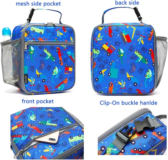 FlowFly Kids Lunch box Insulated Soft Bag Mini Cooler Back to School Thermal Meal Tote Kit for Girls, Boys, Car