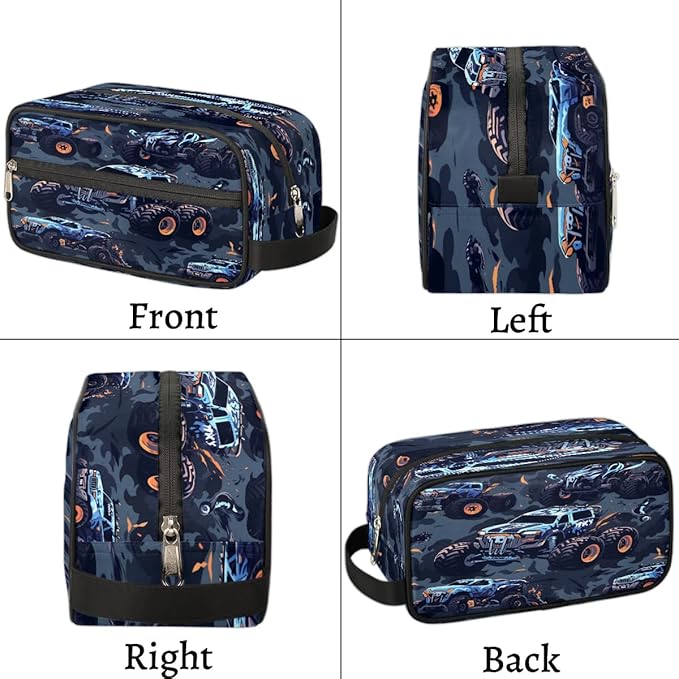 Monster Truck Car Hanging Toiletry Bag,Travel Hygiene Kits for Boys Mens,Waterproof Makeup Carry-on Bags,Cosmetic Bag,TSA Approved Shave Dopp Kit for Toiletries Shower Bathroom Accessories Gifts