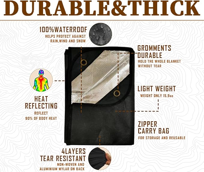 Heavy Duty Survival Blanket -Multifunctional Reflective Tarp Thermal Blanket - 60" x 83" Waterproof Sandproof for Camping Hiking Outdoors Multifunctional Emergency Blanket…
