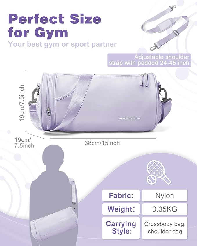 Purple Small Women's Workout Bag - Waterproof Mini Duffle Gym Bag with Wet Pocket - Carry On Weekender for Dance, Swimming, Yoga, Fitness