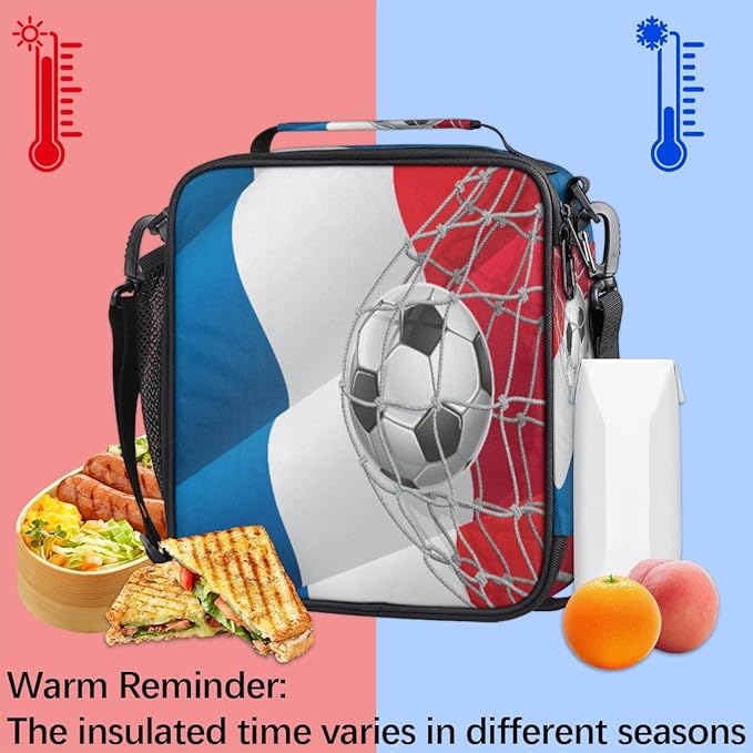 Pardick Soccer Insulated Lunch Bag for Boys Kids Sport Football Lunch Box French Flag Tote Bag Reusable Lunch Cooler Containers for School Picnic Work Travel Outdoor