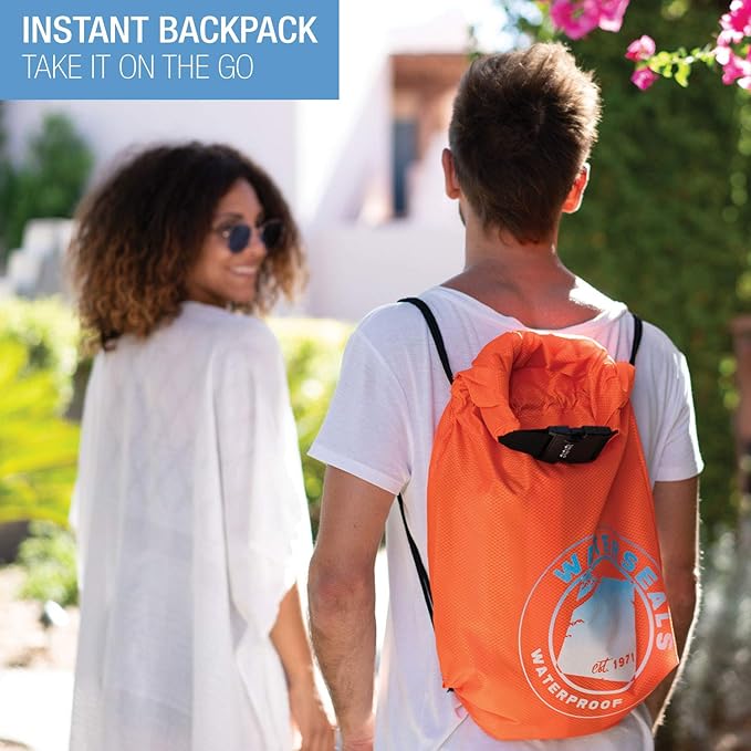 WaterSeals Anti-Theft Drawstring Backpack, Orange, One Size