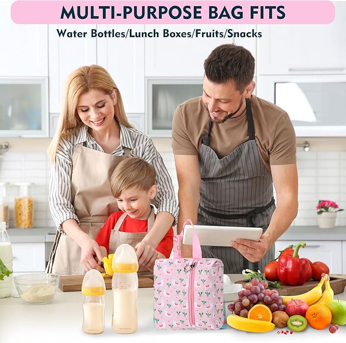 Insulated Snack Bag, Freezable Small Cooler Bag with Zipper and Adjustable Buckle, Rectangular Thermal Cooler Bag