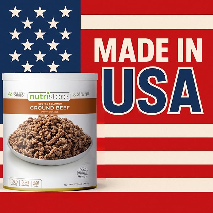 Nutristore Freeze Dried Ground Beef | Pre-Cooked Hamburger Meat for Backpacking, Camping, Meal Prep | Long Term Survival Emergency Food Supply | 25 Year Shelf Life | Bulk #10 Can | Made in USA