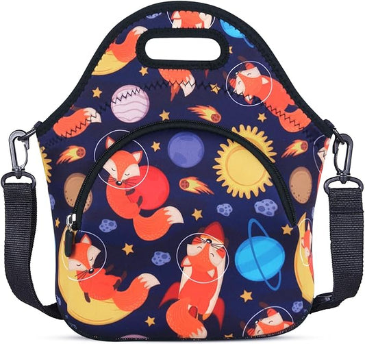 Violet Mist Neoprene Lunch Bag Reusable Insulated Box with Adjustable Shoulder Strap for Men and Women