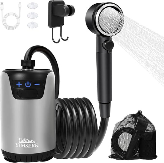 8000mAh Portable Camping Shower, 10-Speed Camp Shower Pump, LED Display, 4 Spray Modes, IPX8 Waterproof Outdoor Shower Kit for Hiking, Travel, Pet, Car Wash