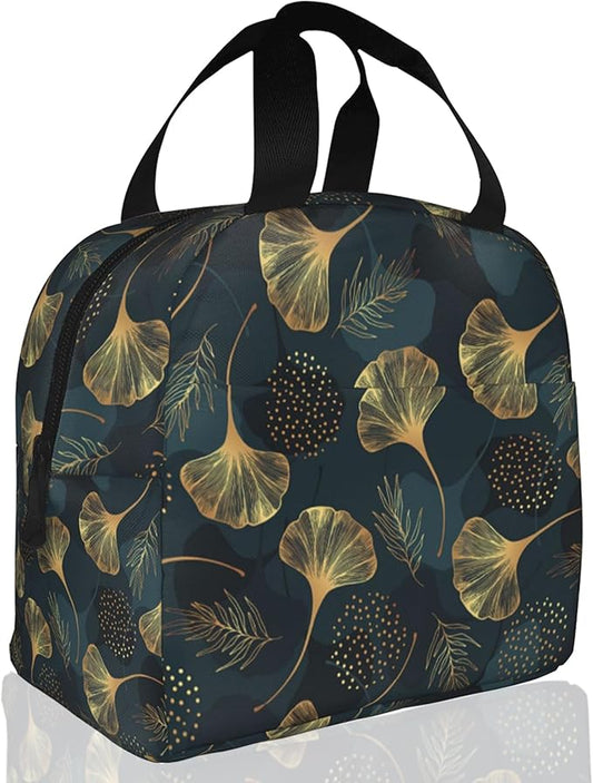 Golden Gingko Leaf Leaves Insulated Lunch Bag Reusable Lunch Box Women Men,Cooler Thermal Meal Tote for Kids School Student Picnic Office Work