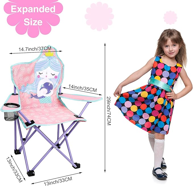 KABOER Kids Outdoor Folding Lawn and Camping Chair with Cup Holder and Carrying Bag, Children's Camping Chairs