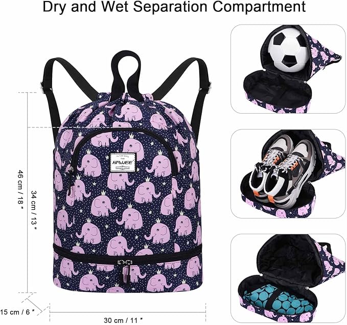 Dry Wet Drawstring Backpack with Shoe Compartment for Women Adjustable Gym Bag