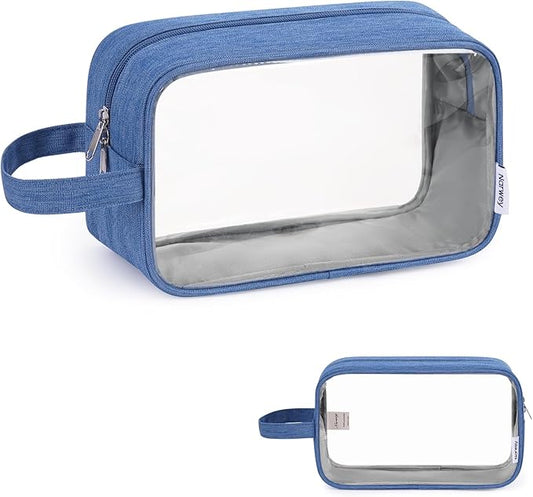 Narwey Clear Travel Toiletry Bags for Traveling Toiletries Men Women, Clear Makeup Bag Cosmetic Bag with Zipper, Make Up Pouch Organizer Bags with Handle, Skincare Bag (Navy Blue)