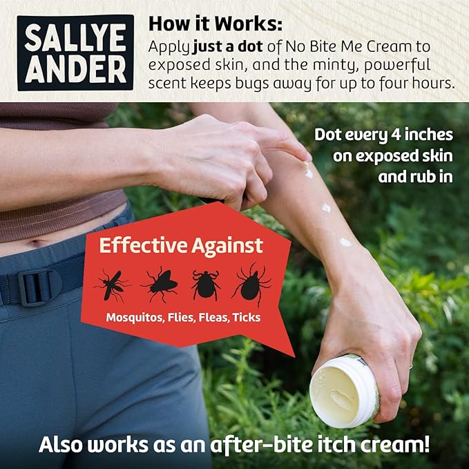SALLYEANDER No Bite Me All-Natural Bug & Insect Repellent - Anti Itch Cream - 2 oz - Safe for Kids and Infants - Repels Mosquitoes, Black Flies, Fleas, and Ticks
