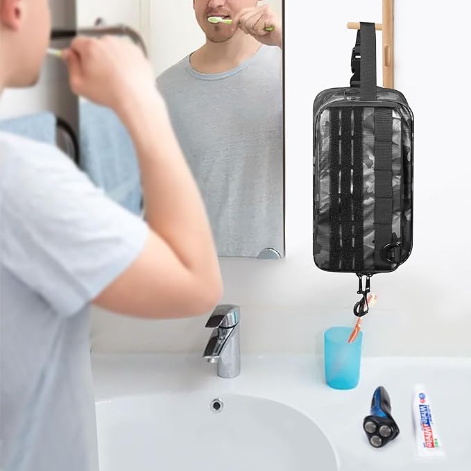 Toiletry Travel Bag for Men Tactical Hygiene Bag, Shaving Kit Toiletries Organizer Dopp Kit with Large Capacity, Black Camo(Empty Bag Only)