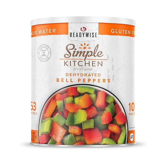 Simple Kitchen Dehydrated Red & Green Bell Peppers – 153 Servings for Family Meal Prep, Survival Canned Food, Gluten Free & Freeze Dried Bell Peppers for Camping Meals, Backpacking & Hiking, #10 Can
