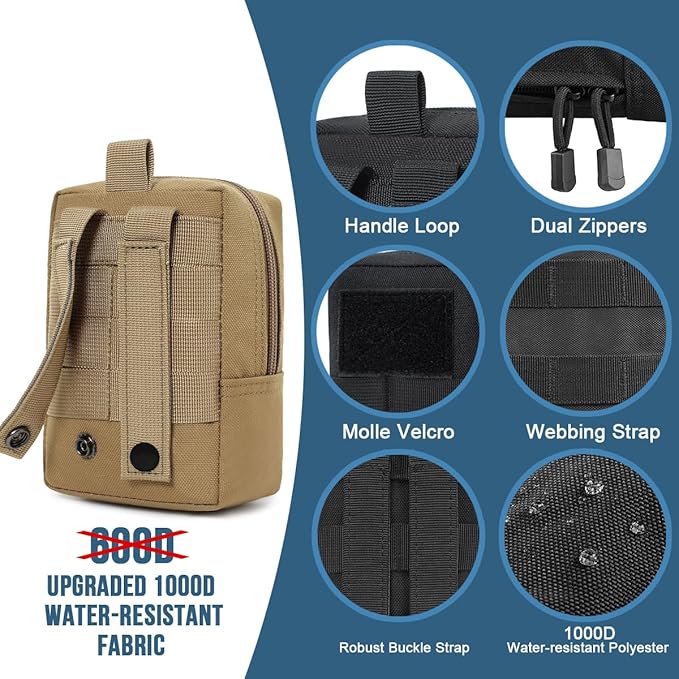 MUCHER 2 Pack Molle Pouches Tactical Pouches EDC Pouch Organizer Molle Bag Utility Pouch with 4 Carabiners for Outdoor Hiking Hunting Camping Training