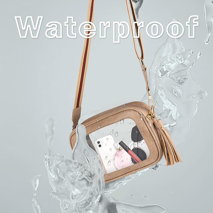Viva Terry Clear Bag for Stadium Events Approved, Small Clear Crossbody Purse with 2 Adjustable Straps for Makeup Toiletry