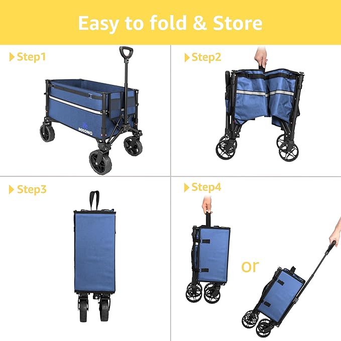 Collapsible Wagon Cart with Wheels Foldable - Folding Utility Heavy Duty Wagons Carts for Grocery Sports Garden Shopping Camping Wheelbarrows,Navy Blue