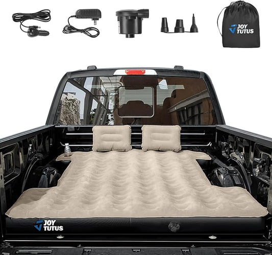 JOYTUTUS Truck Bed Air Mattress for 6.4-6.7Ft, Full Size Regular Beds for Pickup Outdoor Camping, Truck Tent Accessories with Carry Bag & Cup Holder & Cavity Design, Camel&Black