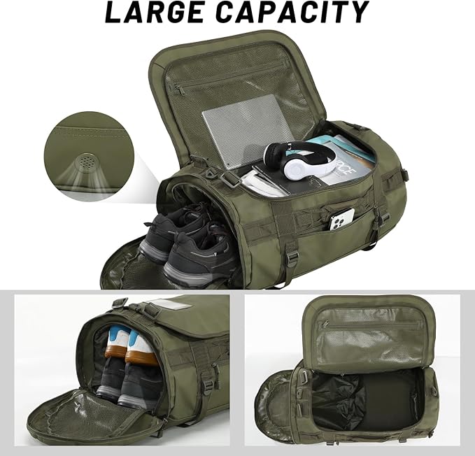 MIER Large Duffel Backpack Sports Gym Bag with Shoe Compartment, Heavy Duty and Water Resistant, Dark Green, 45L
