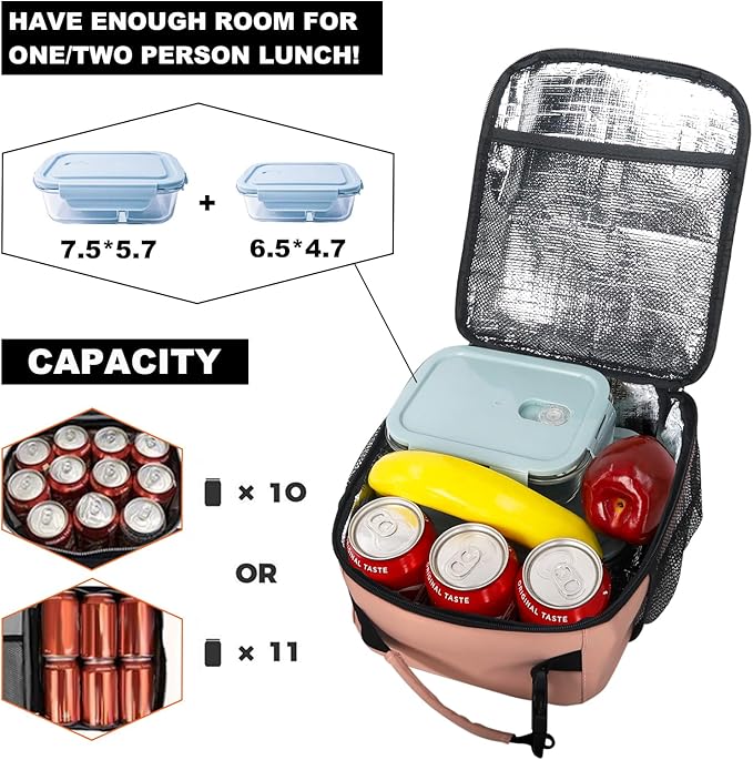 Femuar Lunch Box for Men Women Adults, Small Lunchbox for Work Picnic - Reusable Lunch bag Portable Lunch tote, Light Pink