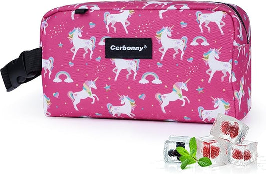 Cerbonny Small Cooler Bag Freezable Lunch Bag for Work School Travel,Small Lunch Bag,Small Insulated Bag For Kids/Adults,Freezer Lunch Bags,Mini Lunch Bag Fit For Yogurt,Suit for 3+(red unicorn)