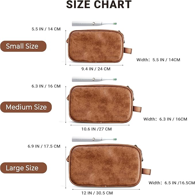 Elviros Toiletry Bag for Men, Large Travel Shaving Dopp Kit Water-resistant Bathroom Toiletries Organizer PU Leather Cosmetic Bags (Medium, Dark Brown)