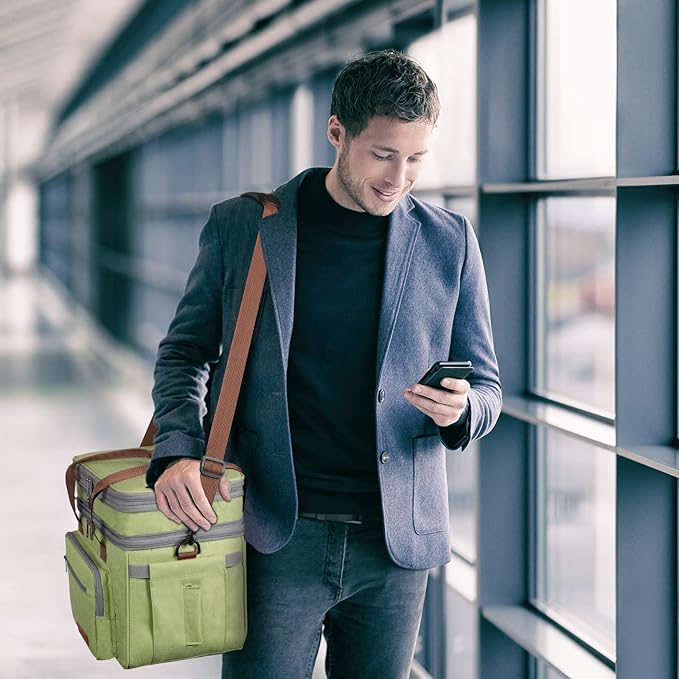 Maelstrom Lunch Bag Women,23L Insulated Lunch Box For Men Women,Expandable Double Deck Lunch Cooler Bag,Lightweight Leakproof Lunch Tote Bag With Side Tissue Pocket,Green