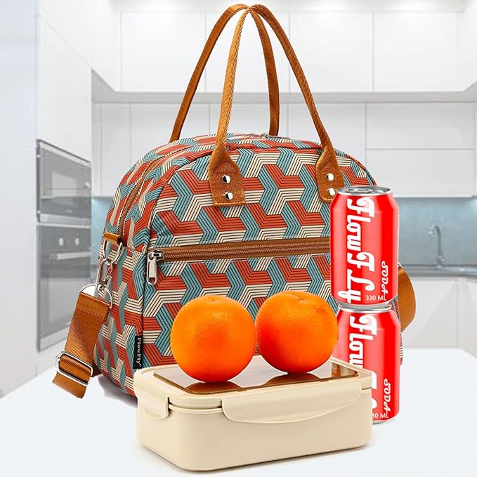 FlowFly Insulated Lunch Bag With Shoulder Strap for Women, Men, and Kids, Large and Reusable, Handle, Freezable Work and School Travel Tote and Meal Prep Organizer,Stereoscopic Red