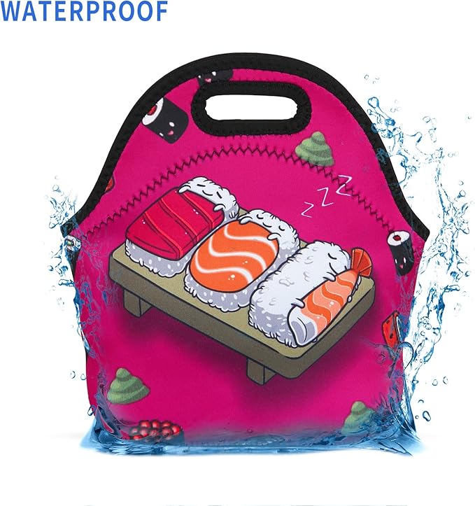 Violet Mist Neoprene Lunch Bag Washable Cute Sushi lunch HandBags Tote Reusable Thermal Insulated Lunch Bag Tote Cooler Lighweight lunch bag for Women Work Picnic Thanksgiving Christmas Gift