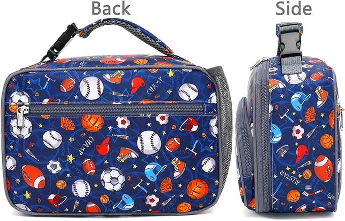 FlowFly Kids Lunch box with buckle Insulated Cooler Back to School Thermal Meal Tote Kit for Girls, Boys (Rugby)