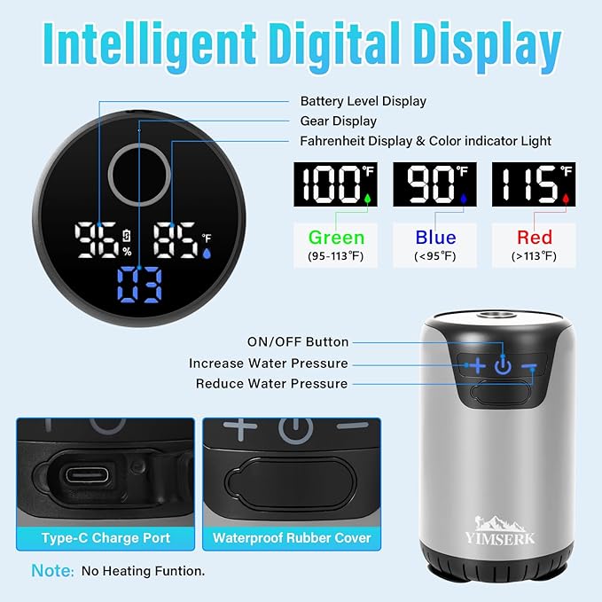 8000mAh Portable Camping Shower, 10-Speed Camp Shower Pump, LED Display, 4 Spray Modes, IPX8 Waterproof Outdoor Shower Kit for Hiking, Travel, Pet, Car Wash