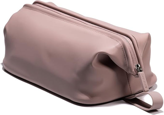 LINE+ARC Easy-to-Clean Silicone Dopp Kit (As Seen in Glamour and GQ) Extra-Wide Opening Anti-Stain (Mauve, 3.5L) Toiletry Bag Travel Set Makeup Organizer Cosmetics Case Fabric Simple Hang Loop
