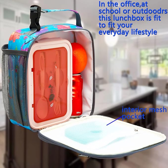 FlowFly Kids Lunch box Insulated Soft Bag Mini Cooler Back to School Thermal Meal Tote Kit for Girls, Boys, Elephant