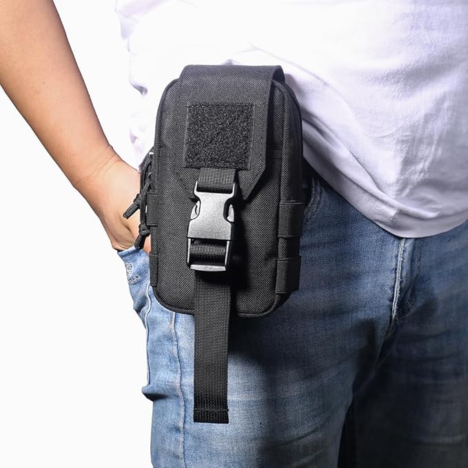 Tactical MOLLE Pouch - 1000D Nylon EDC Organizer, Compact Belt Pouch for Outdoor Gear, Hiking & Camping Accessories with Bonus Carabiner (Black)