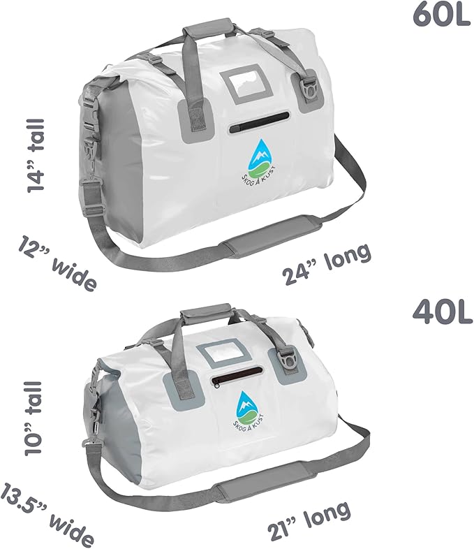 Skog Å Kust Duffelsak Heavy Duty Waterproof Duffel - Gear Bag for Sports, Travel, & More - 40L White